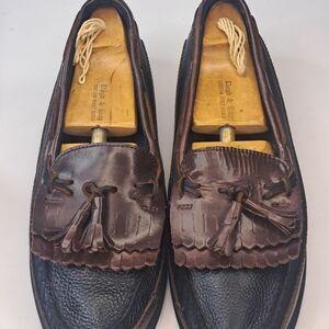 Chaps Mens 12M Leather Shoes Loafers Tassels Slip On Brown And Black